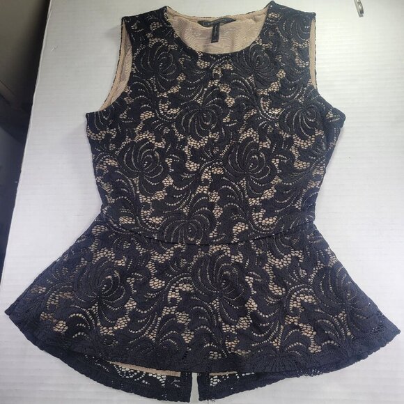 BCBGMAXAZRIA Black Lace Beige Lining Workwear Sleeveless Peplum Top Size  XXS - Picture 1 of 8